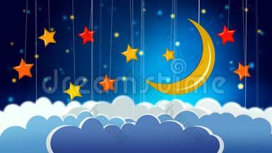 美丽的月亮，星星和<strong>云彩</strong>，最好的<strong>视频</strong>背景，让婴儿睡觉，平静放松